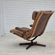 1960s, Scandinavian swivel armchair, brown furniture leather.