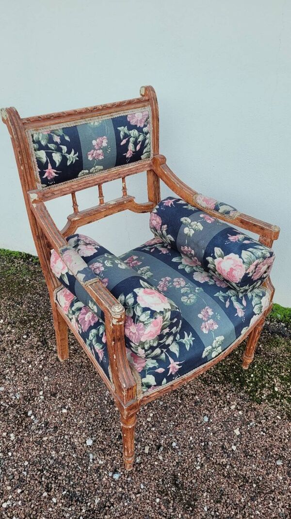 Fauteuil de style Louis Xvi ancien 1900s tissus Fleuris