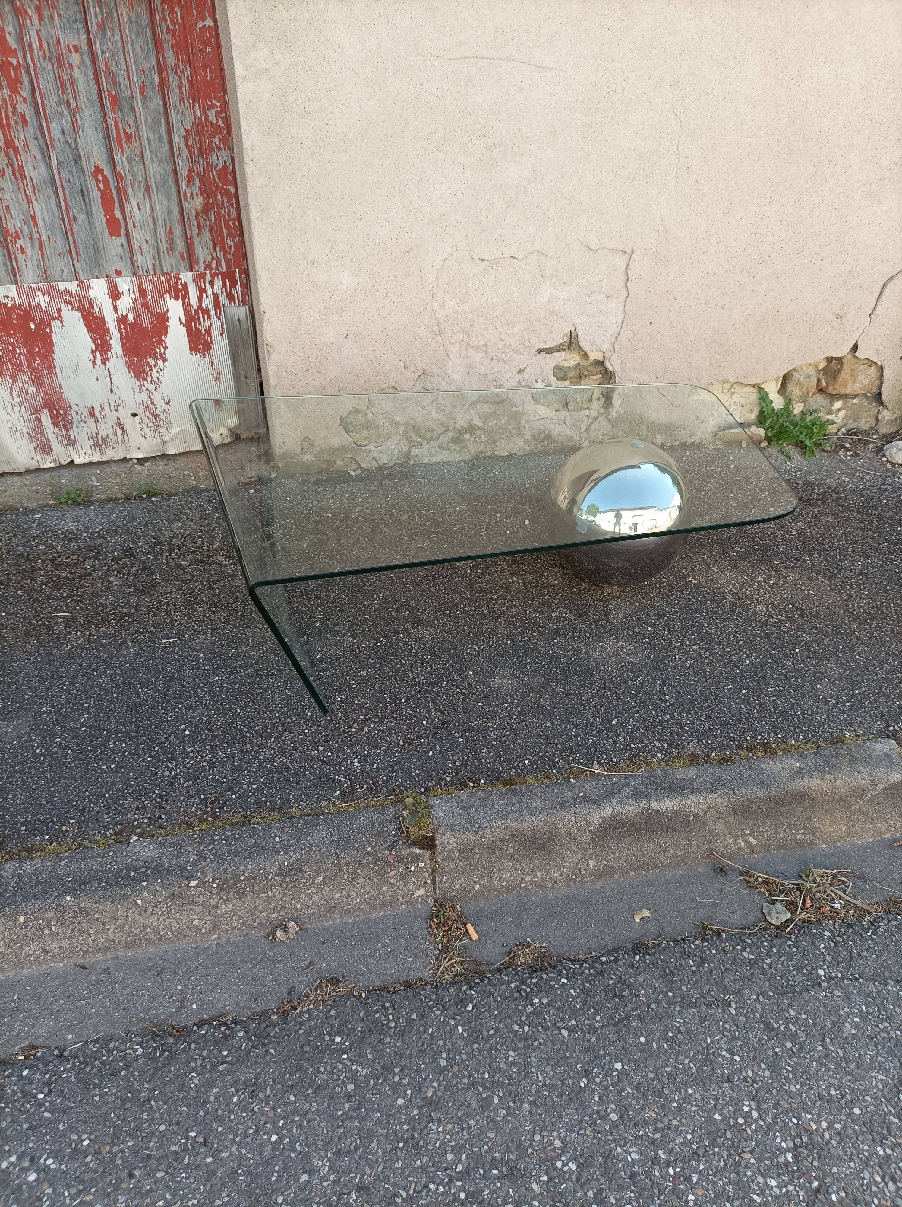 Vintage glass coffee table and metal globe