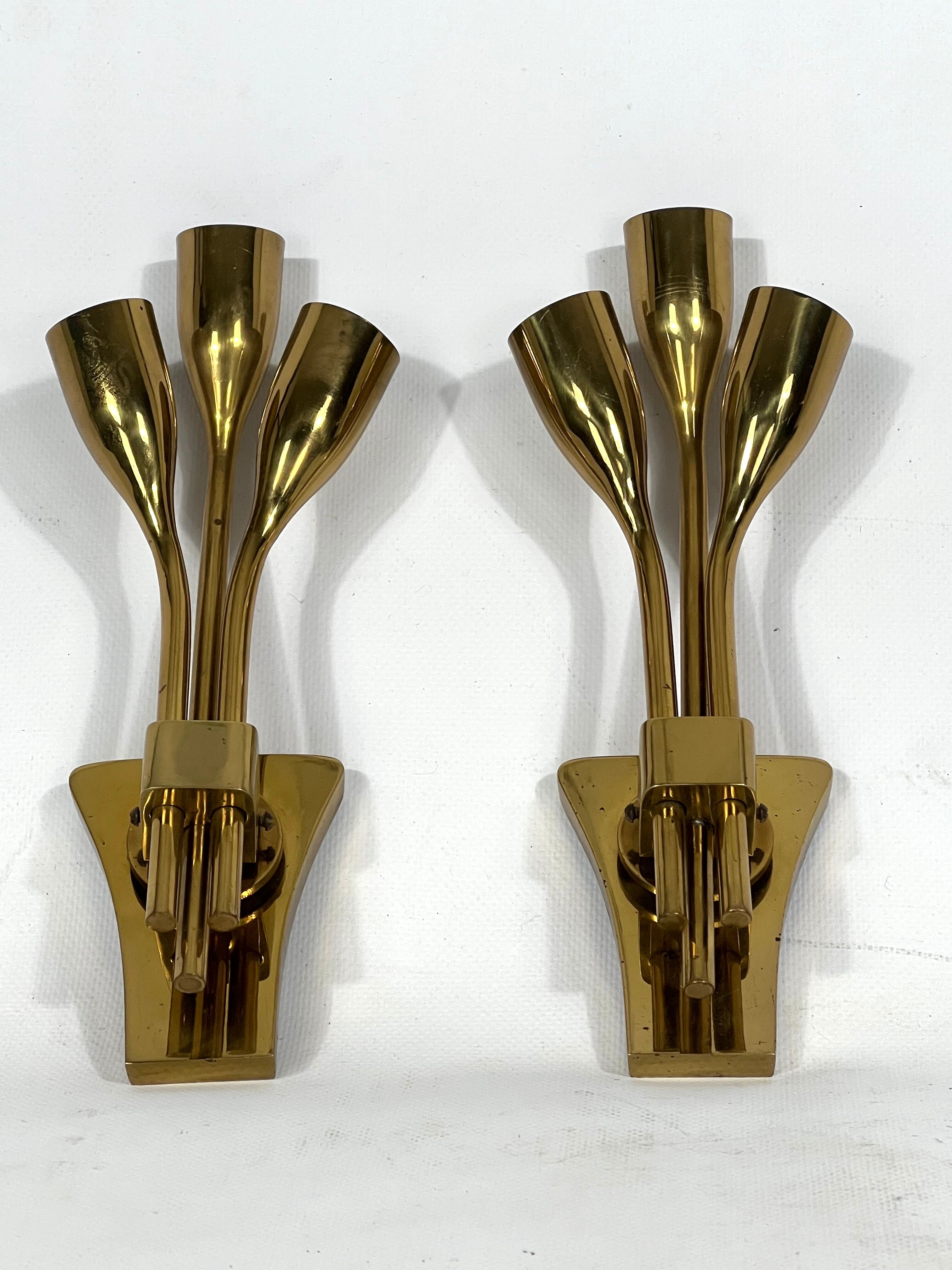 Lumi Milano, Mid-Century Modern pair of Italian brass sconces from 60s