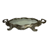 Centre de table ancien à miroir, style Louis XV — Plateau à poignées,