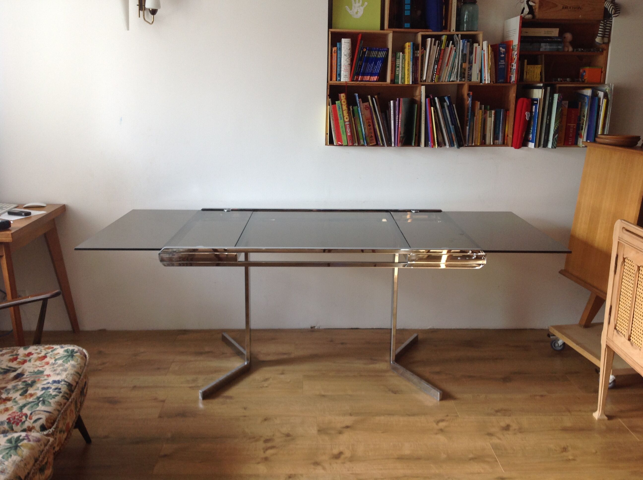 Table 1970 chrome and glass with extensions