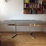 Table 1970 chrome et verre avec rallonges