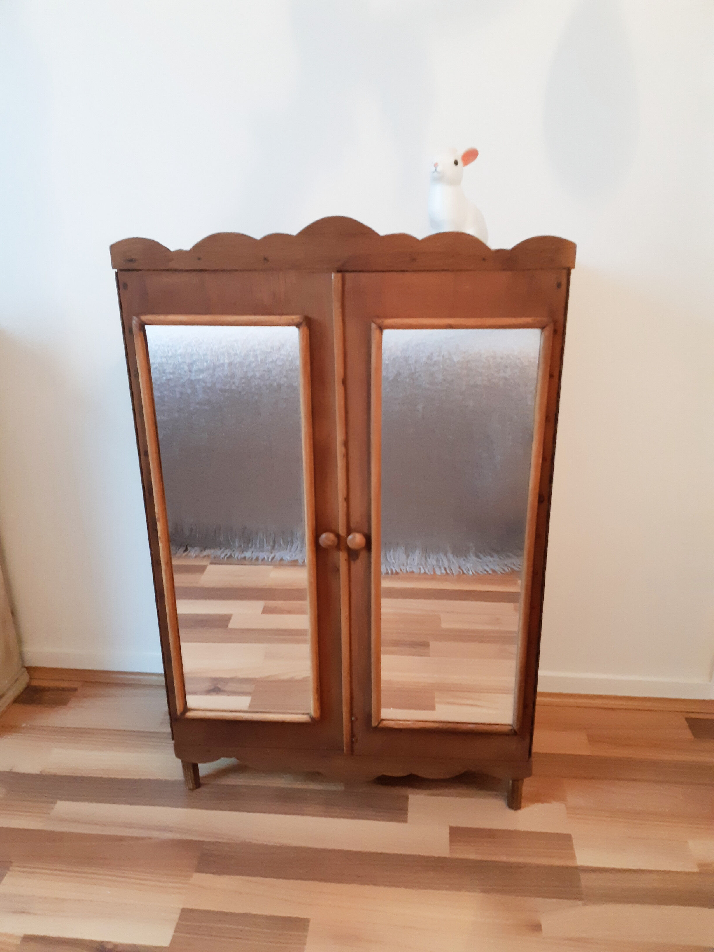 Handcrafted wooden doll cabinet, vintage French 50s