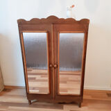 Handcrafted wooden doll cabinet, vintage French 50s
