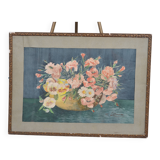 Aquarelle ancienne bouquet de fleurs