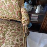 Pair of LOUIS XV style armchairs with gilded and floral tapestry
