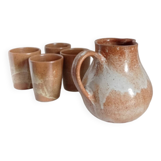 Stoneware pitcher and cups