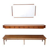 Entryway Set of Wall Mirror, Walnut Console and Bench by Brugnoli, Italy