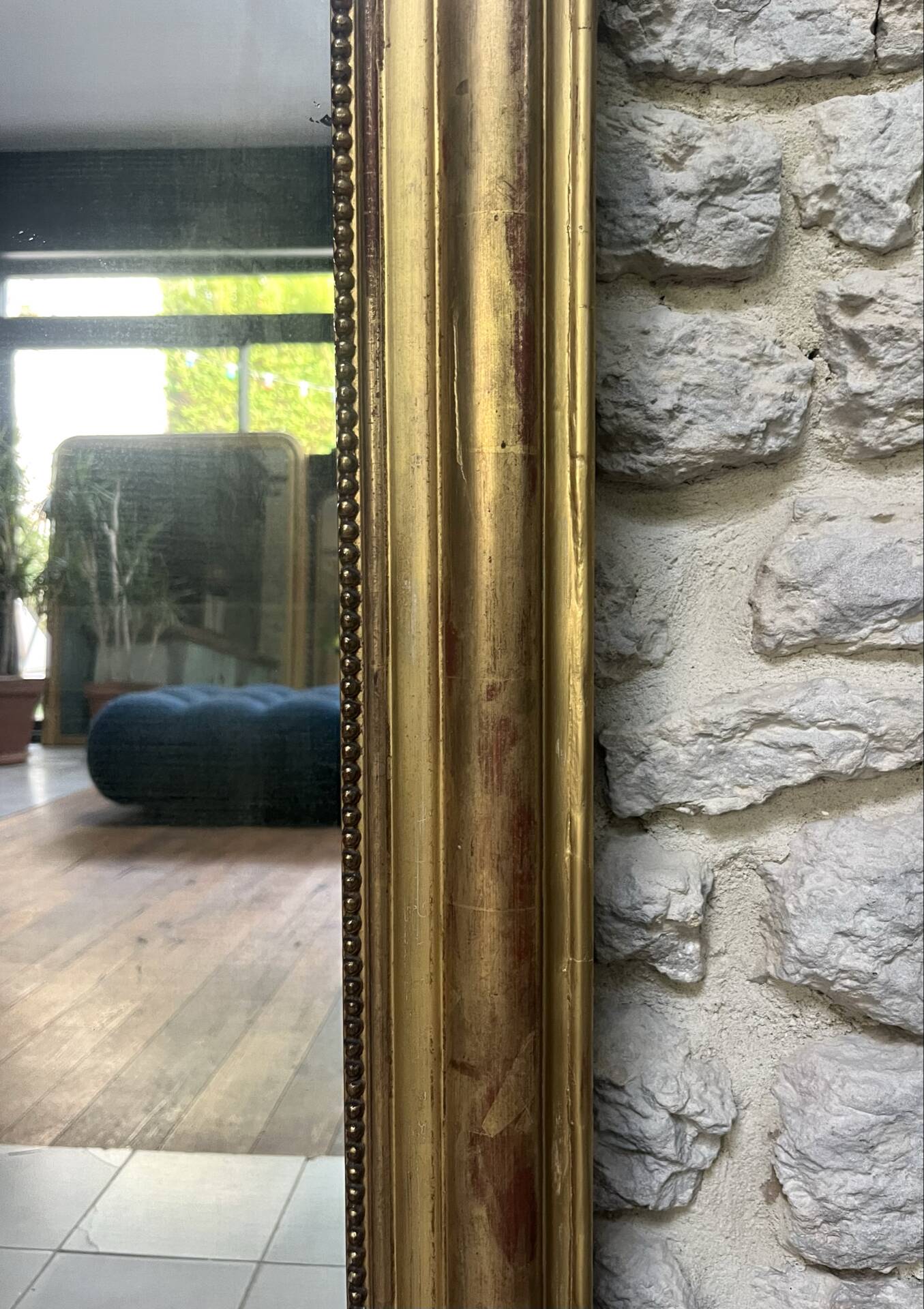 Miroir de cheminée Louis-Philippe perlé 126/90cm feuille d’or, glace