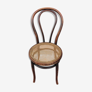 Chaise  bistrot en bois courbé et cannage vintage années 30-40