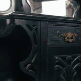 Arts crafts parlour glass display cabinet black ebonised chippendale england