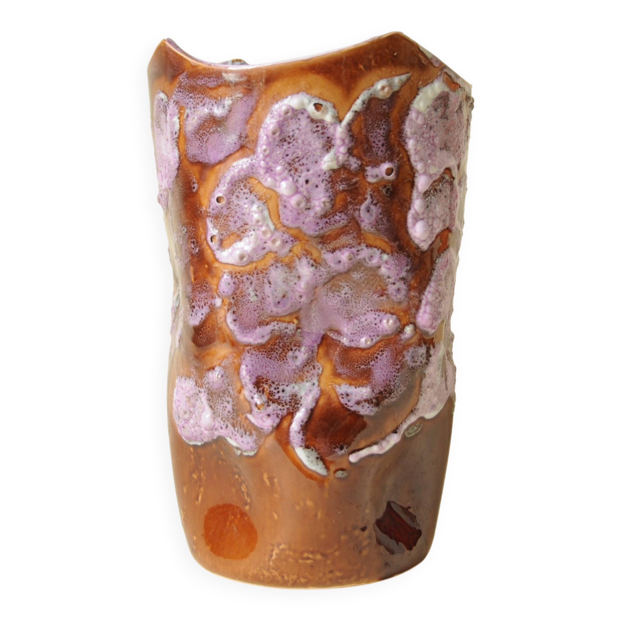 Fat Lava Ceramic Vase - Brown Purple - Organic Shape - 70s