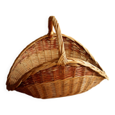 Grand panier à bois de cheminée tressé en osier massif fait main, vintage des années 80
