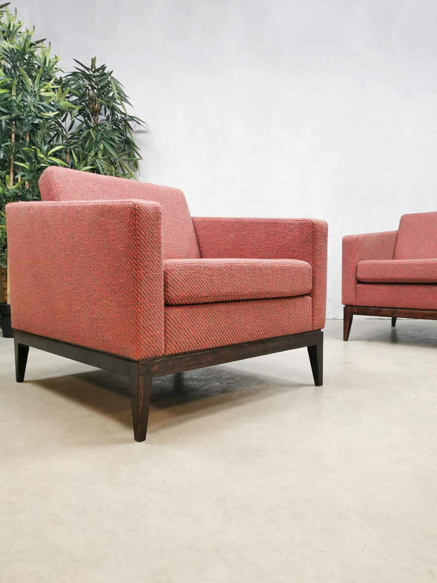 Midcentury design cubic armchairs lounge club chairs Theo Ruth Artifort set of 2