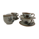 6 ceramic cups Ken Edwards, Tonala, Mexico, with sub cups and sugar