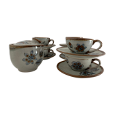 6 ceramic cups Ken Edwards, Tonala, Mexico, with sub cups and sugar