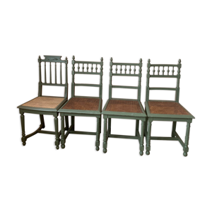 Lot de 4 chaises en bois et en cannage, style henri II