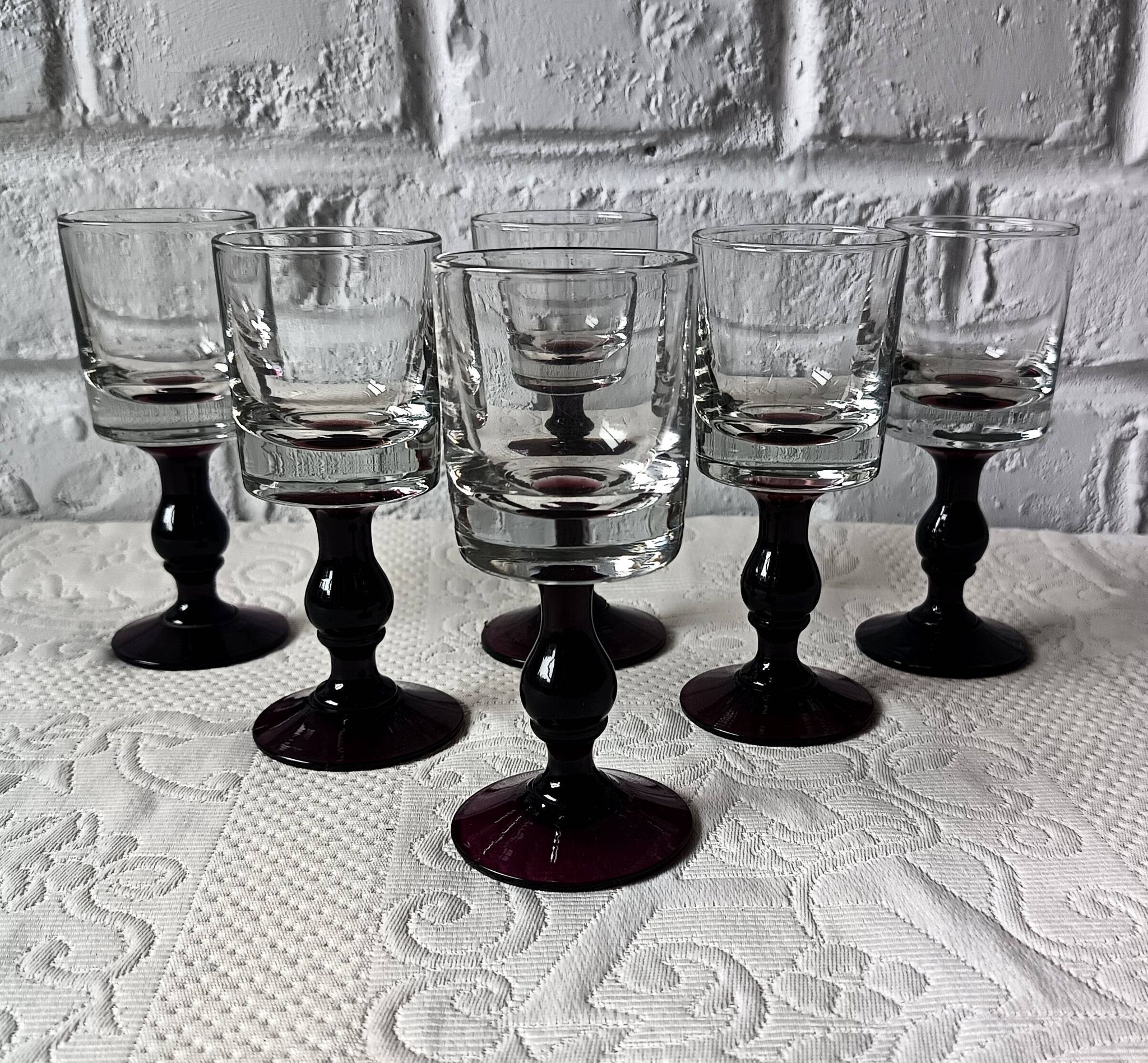 6 verres apéritif anciens, verre vintage pied prune