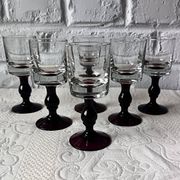 6 verres apéritif anciens, verre vintage pied prune
