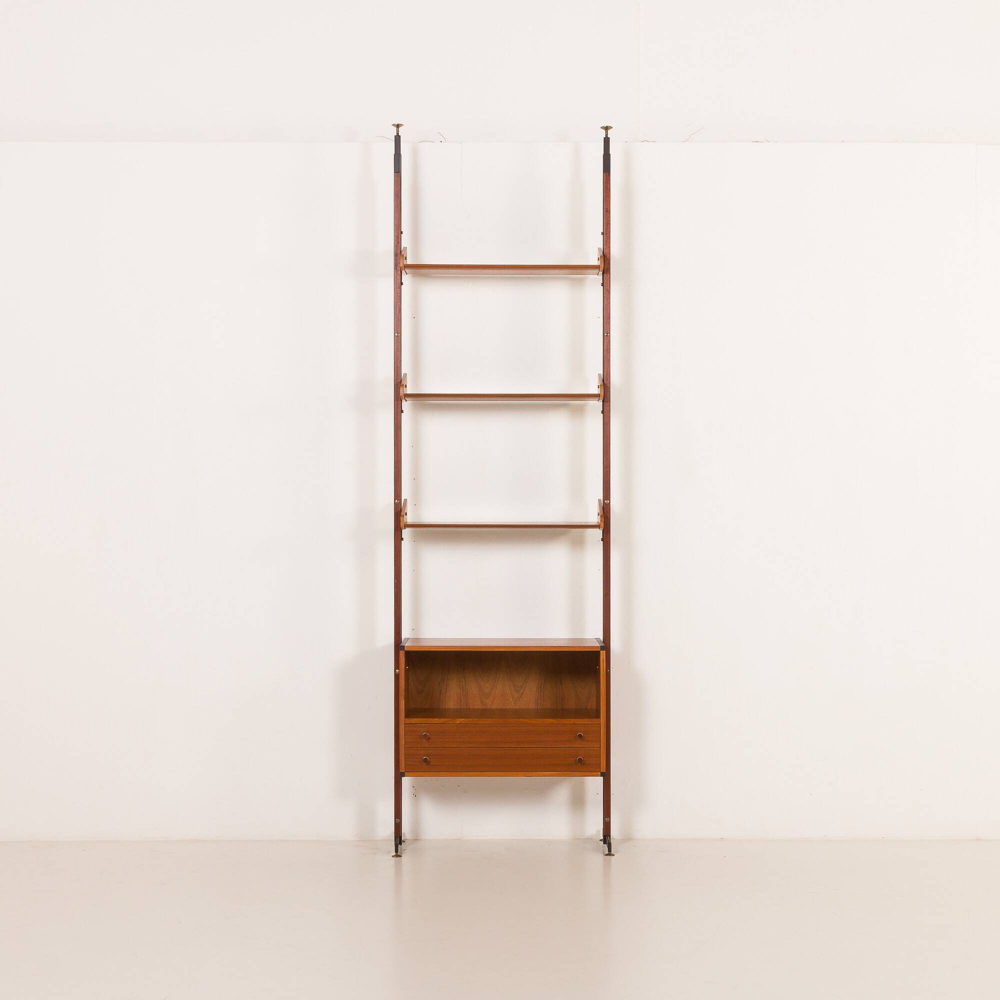Italian floor to ceiling wall unit or room divider in teak, 1960s