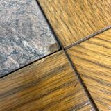 Old coffee table in wood and granite stone, vintage design from the 70s
