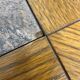 Old coffee table in wood and granite stone, vintage design from the 70s