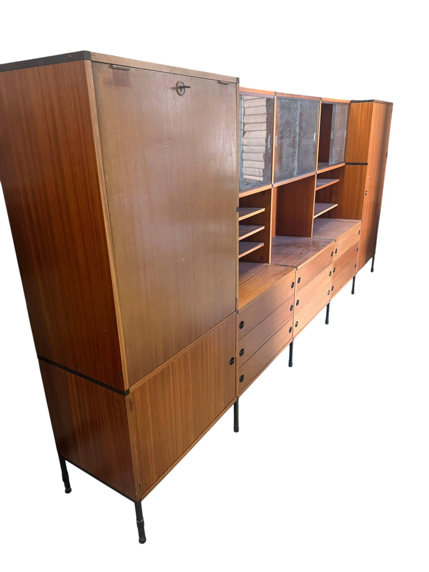 Arp, oak and metal bookshelf, 1960s