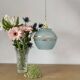 Vintage art deco tulip pendant light in blue and gold glass