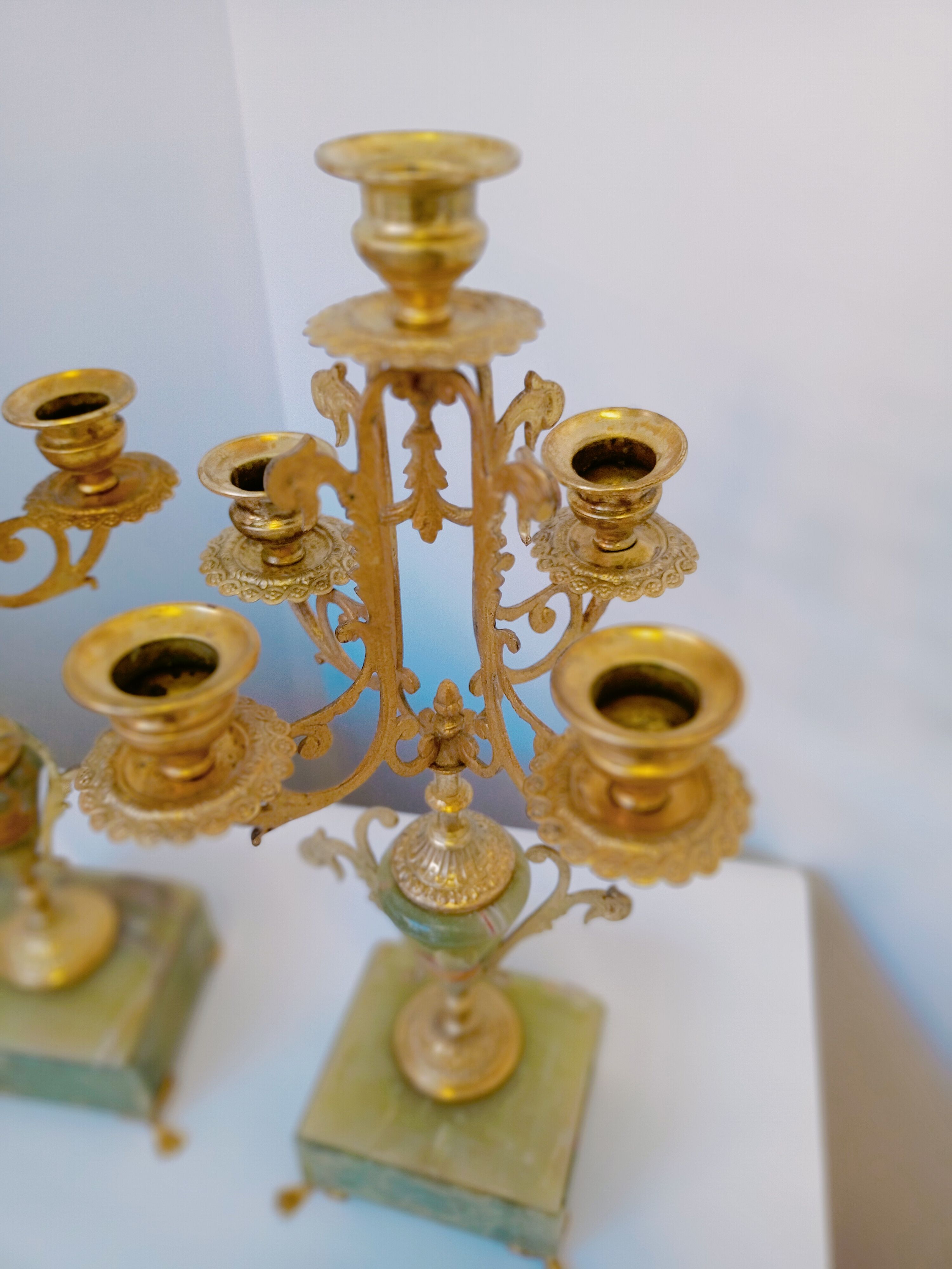 Two onyx candle holders