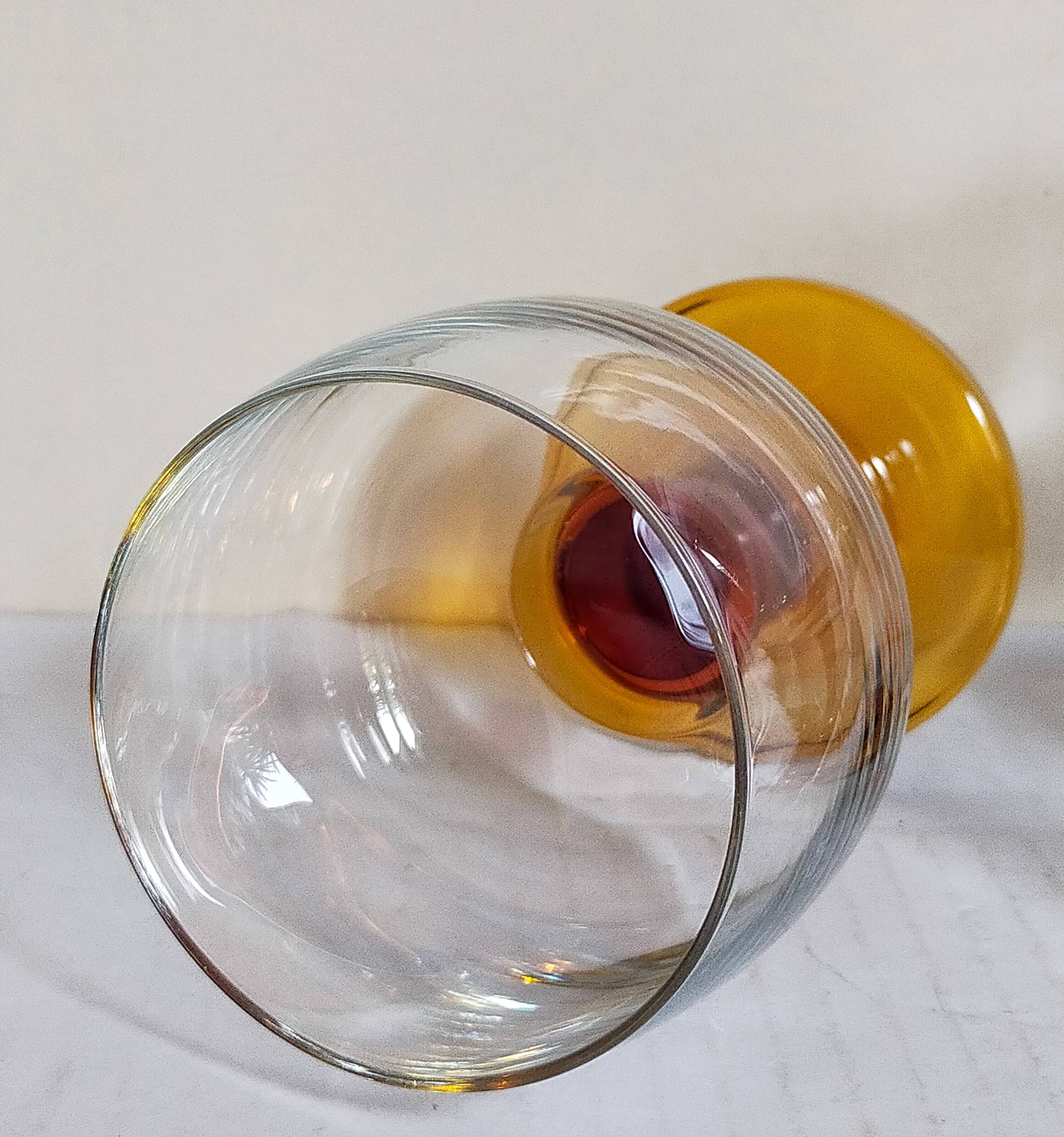 Six amber stemmed glasses from the 70s