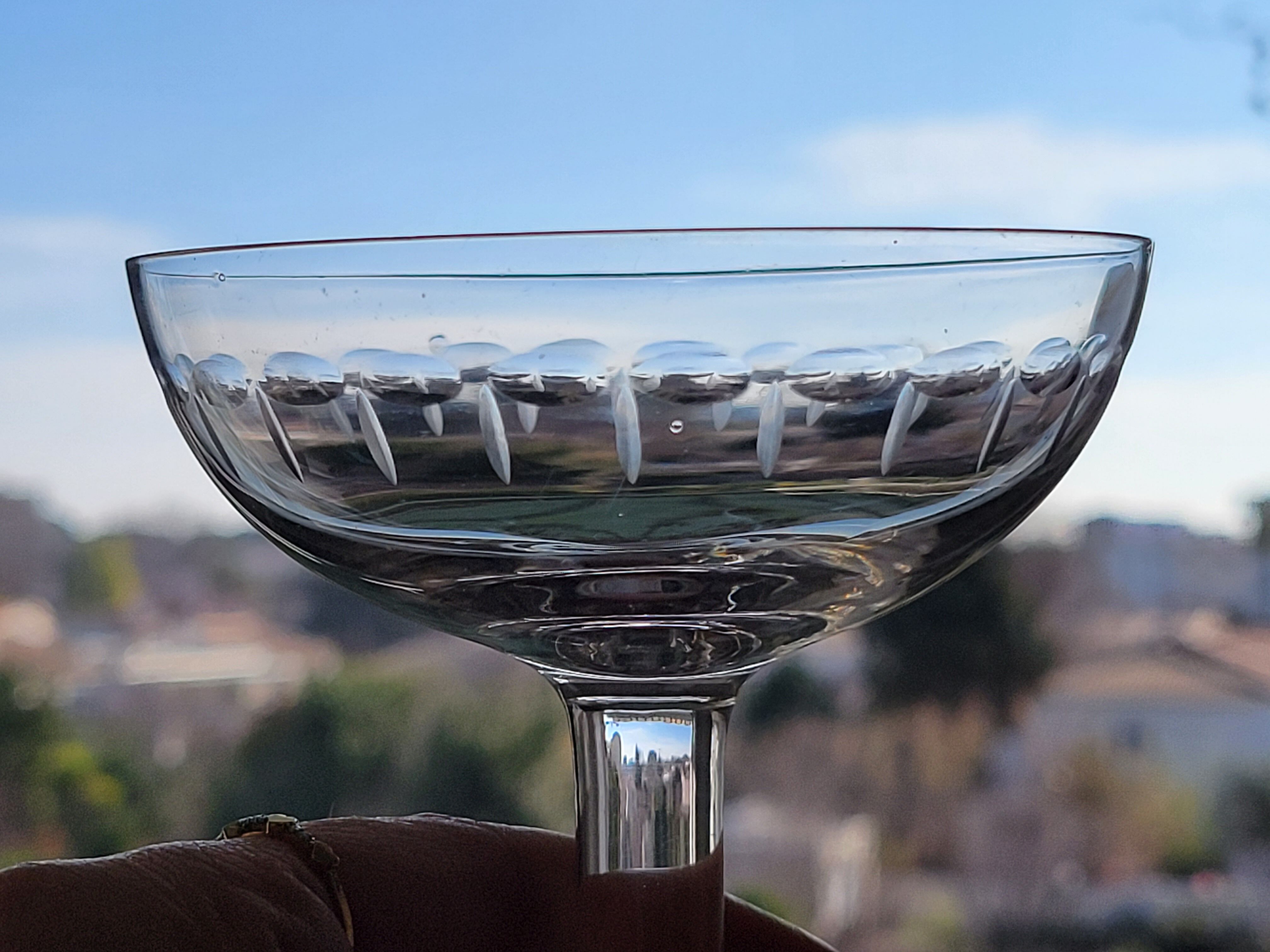 6 old champagne glasses 1930 in blown and cut glass