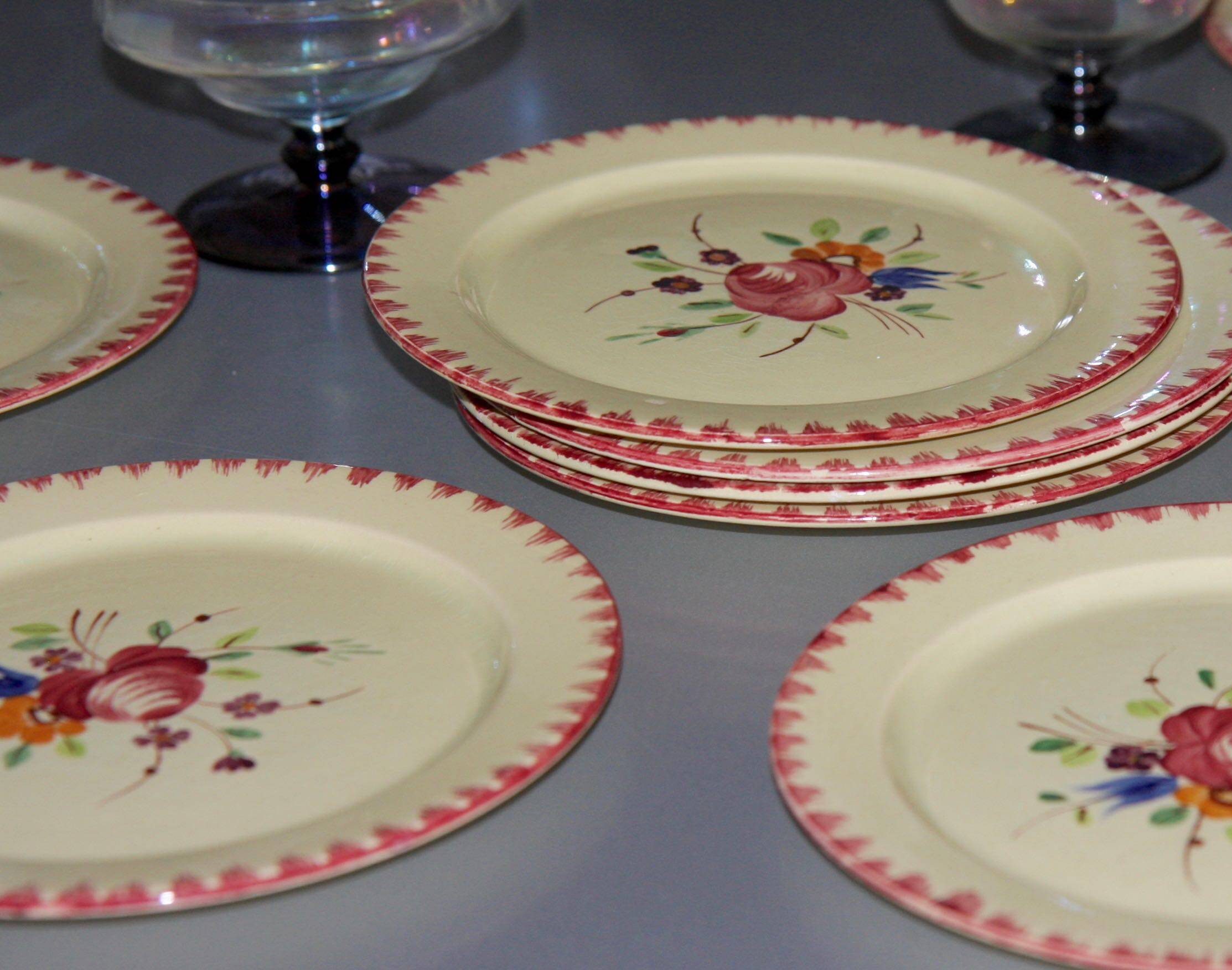 Eleven vintage plates in fine earthenware from Longchamp, Padua model.
