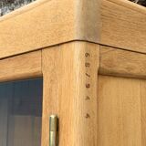 Parisian glass cabinet in solid raw oak, 1950
