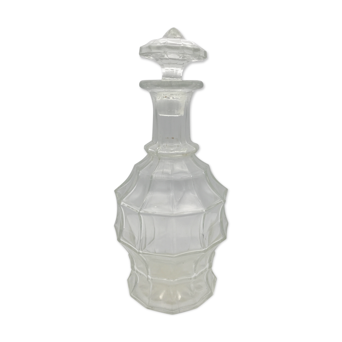 Old faceted glass liqueur carafe and stopper - 27 cm