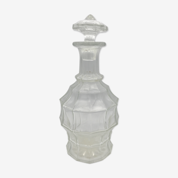 Old carafe with liqueur in glass advance facet and cap - 27 cm