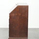 Antique English oak secretary from the 18th century with a stepped interior