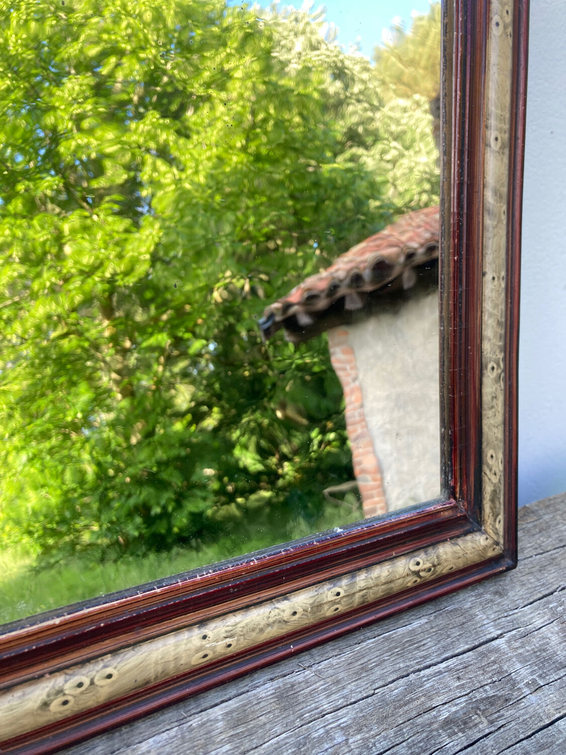 Mirror louis philippe old nineteenth in brown and beige wood
