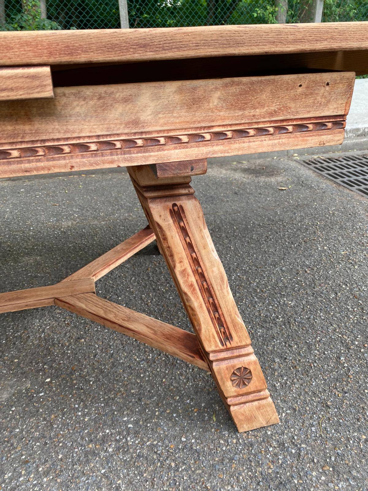 Renovated 1930s Spanish extendable dining table in oak.