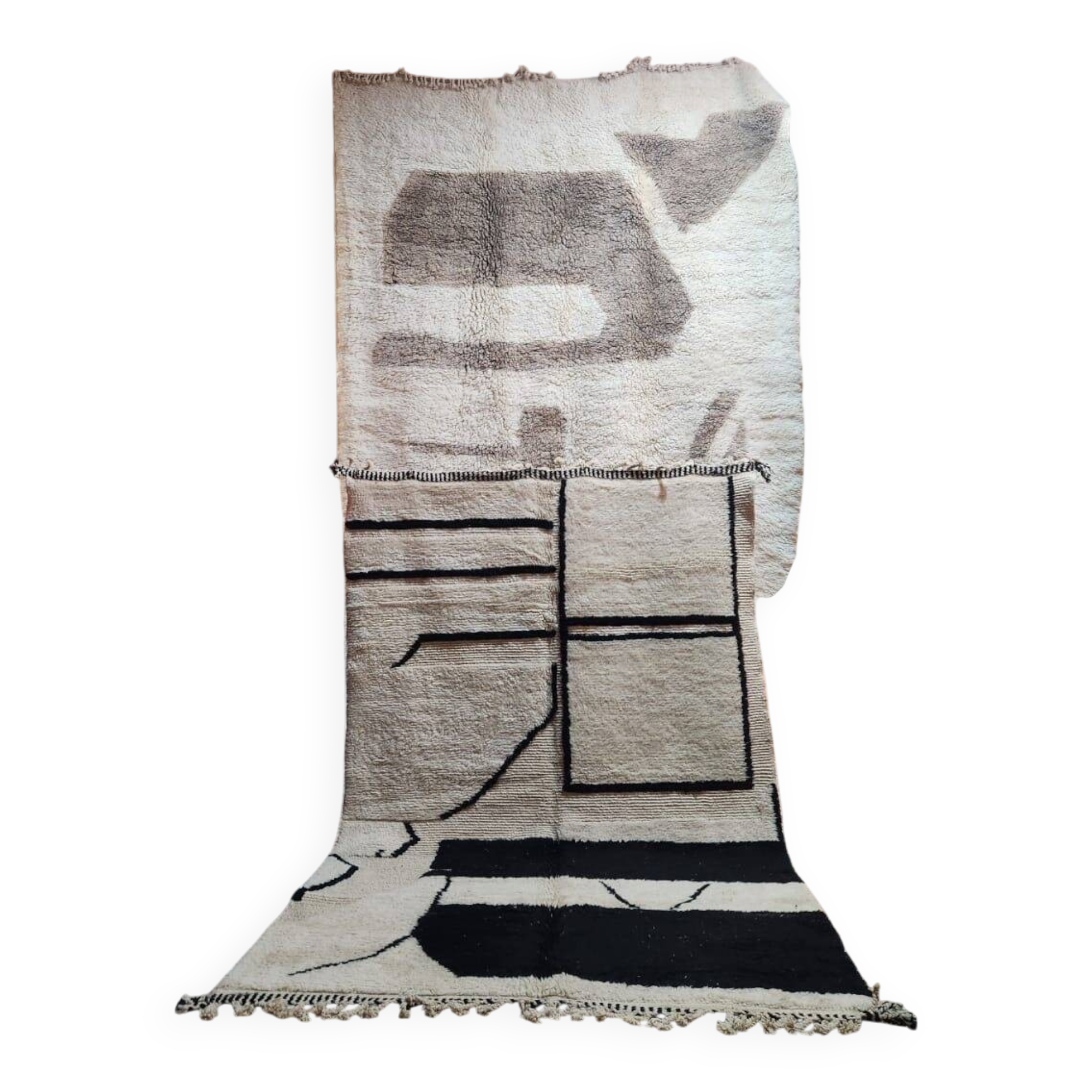 Beni Ouarain rug 300x200 cm – Large black and cream Moroccan Berber rug