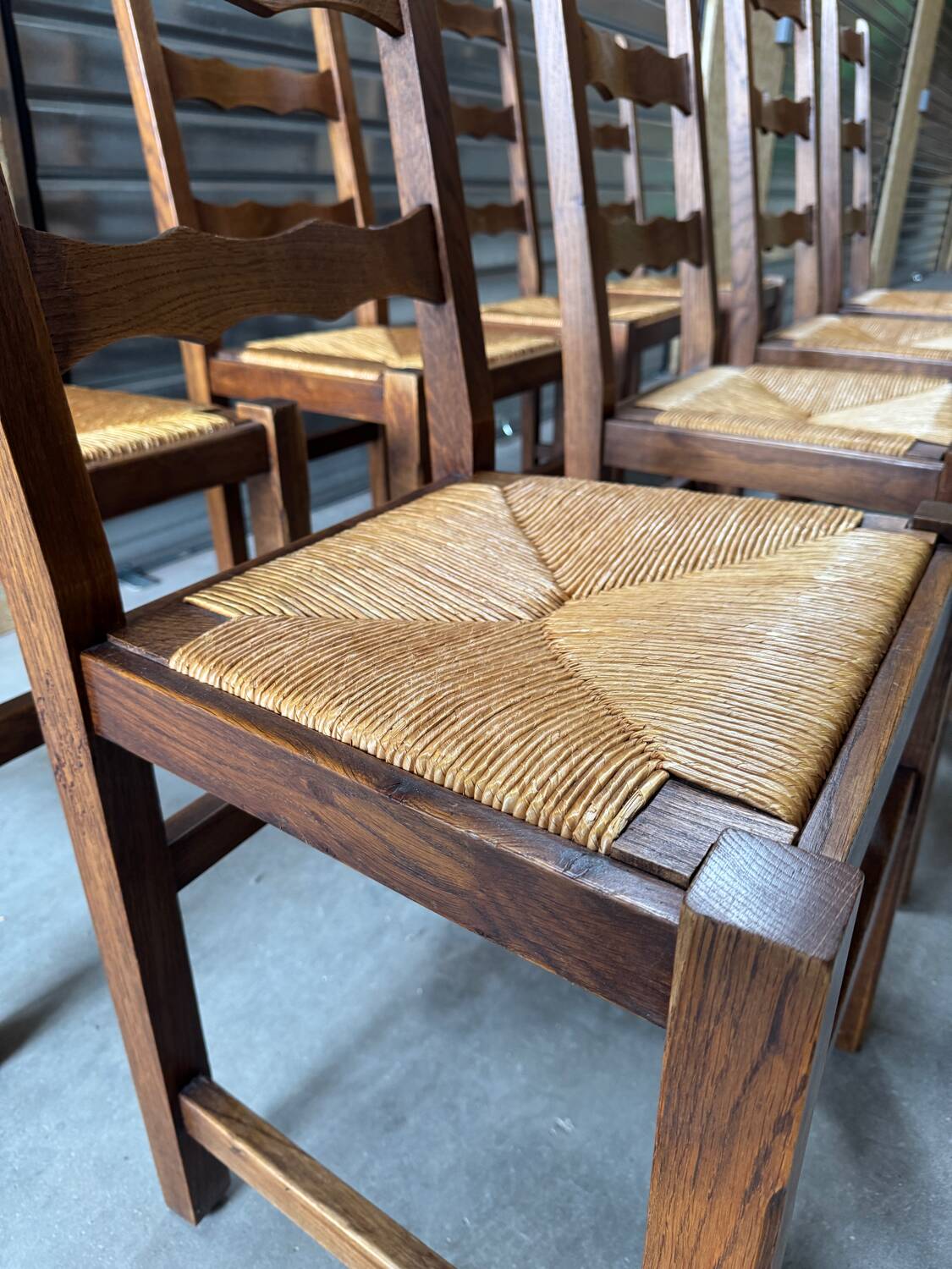 8 oak chairs with straw seats