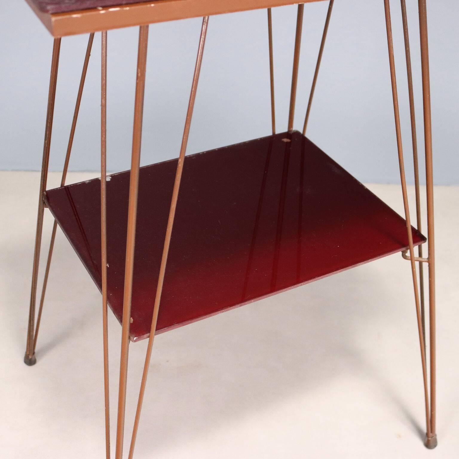 Vintage metal side table with double glass top, Italy, 1960s.