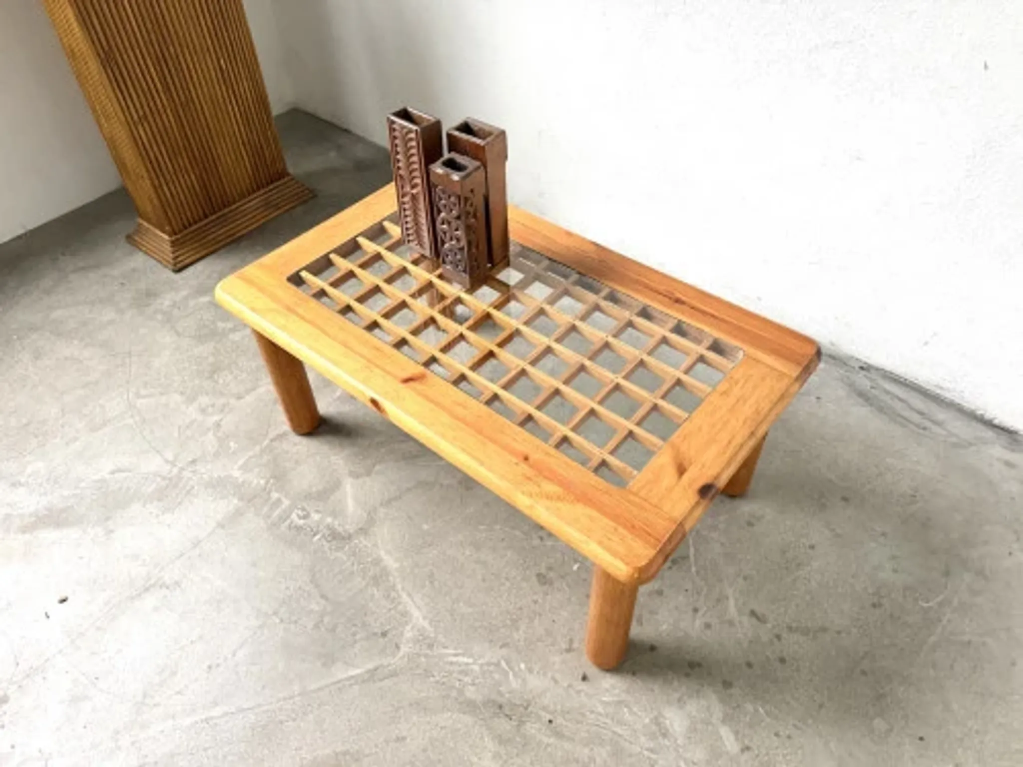Scandinavian coffee table in solid pine and glass, 1970s