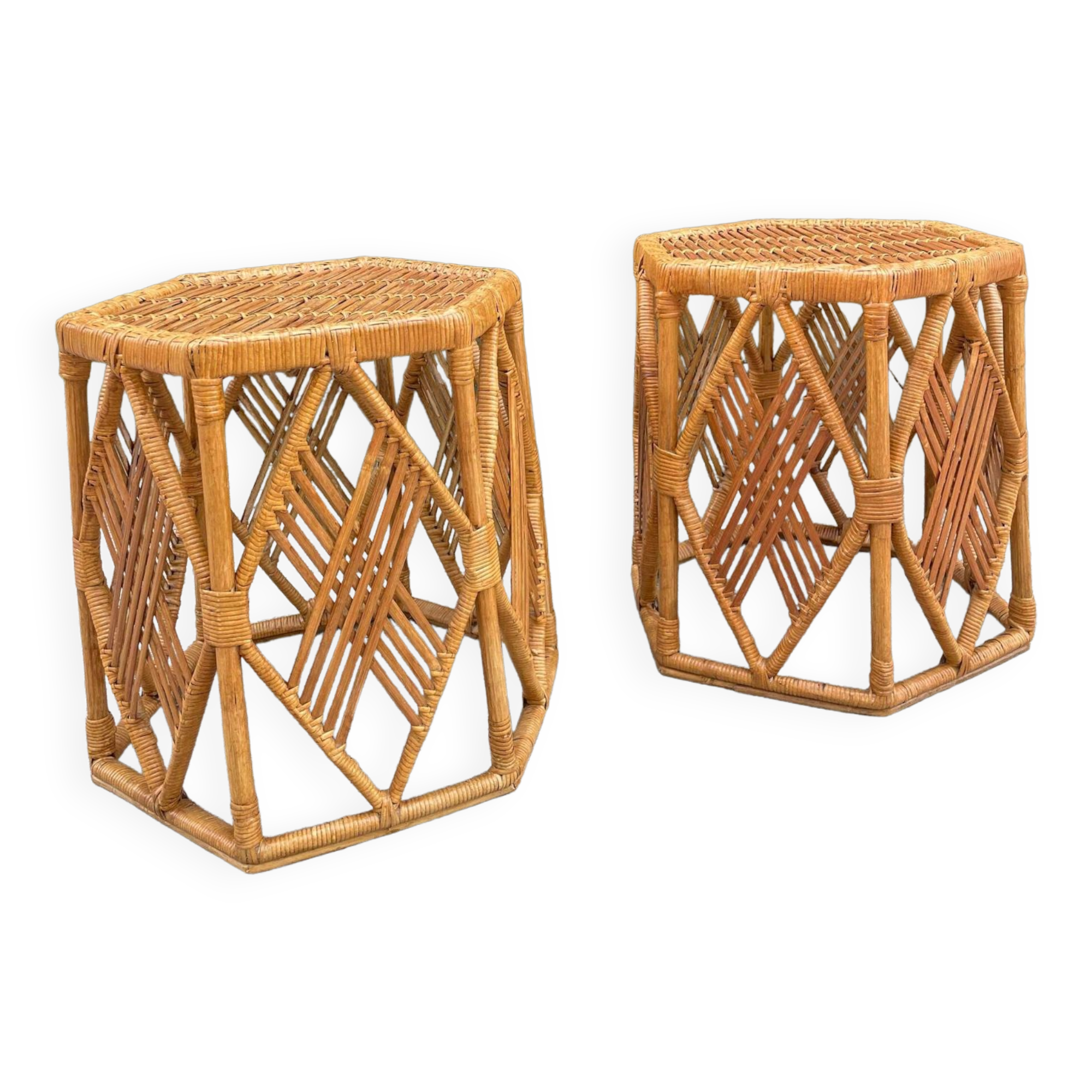 Pair of rattan side or bedside tables