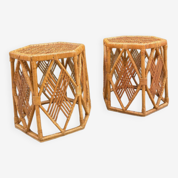 Pair of rattan side or bedside tables