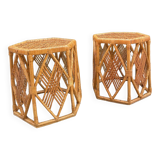 Pair of rattan side or bedside tables