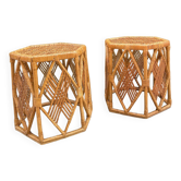 Pair of rattan side or bedside tables