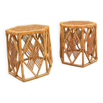 Pair of rattan side or bedside tables