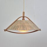 Wabi sabi sisal and plywood pendant lamp by Temde, Switzerland 1960s