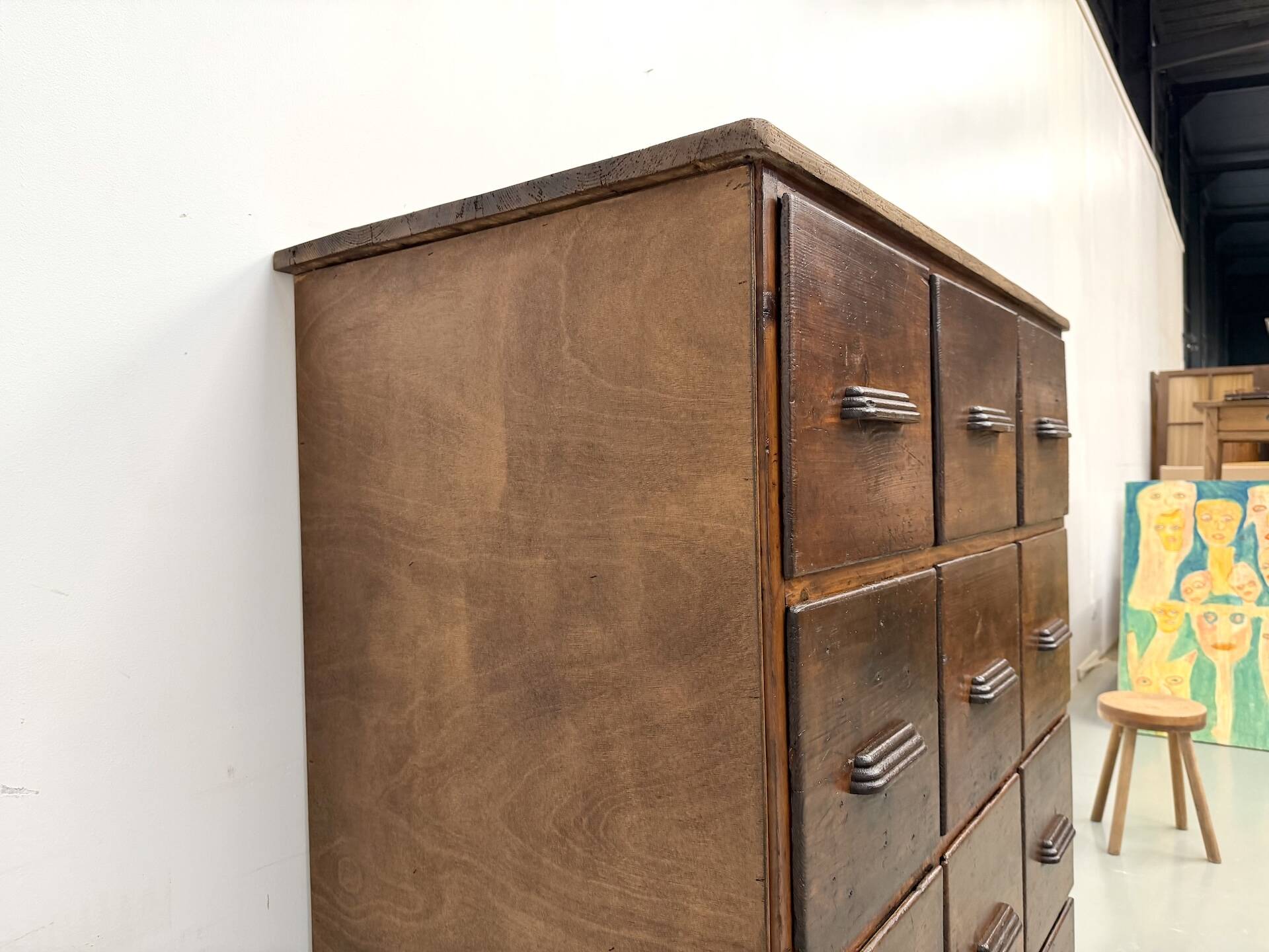 Meuble de métier ancien à 12 tiroirs, circa 1900